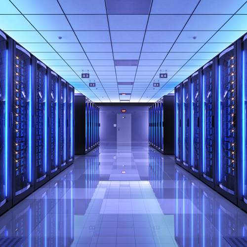 Server racks in server room data center. 3d render