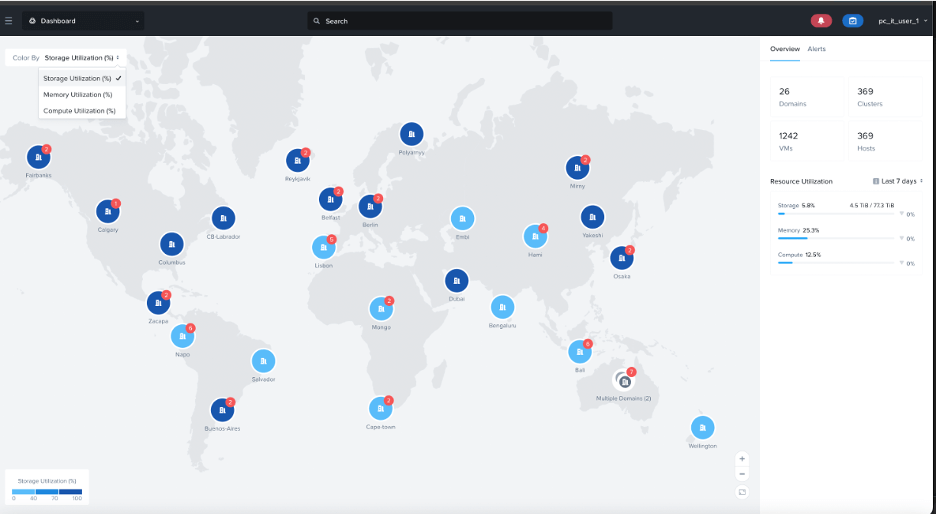 Nutanix Central は、管理が容易な 20 以上のグローバルサイトを表示します