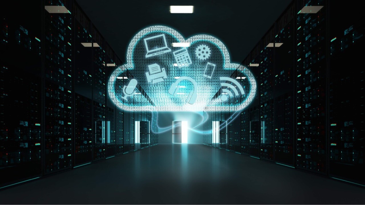 Graphic showing different applications inside a cloud in a data center